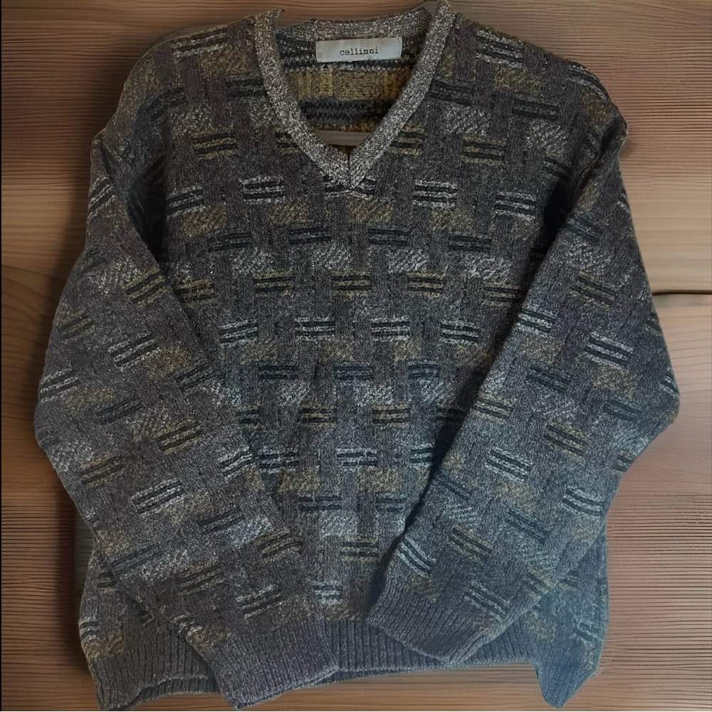 Cellinni VTG Grandpa Preppy Nerd Made In Italy Men's Wool Blend Sweater Sz LRG